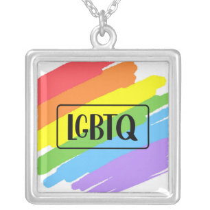 LGBTQ Brushstrokes Rainbow Silver Plated Necklace