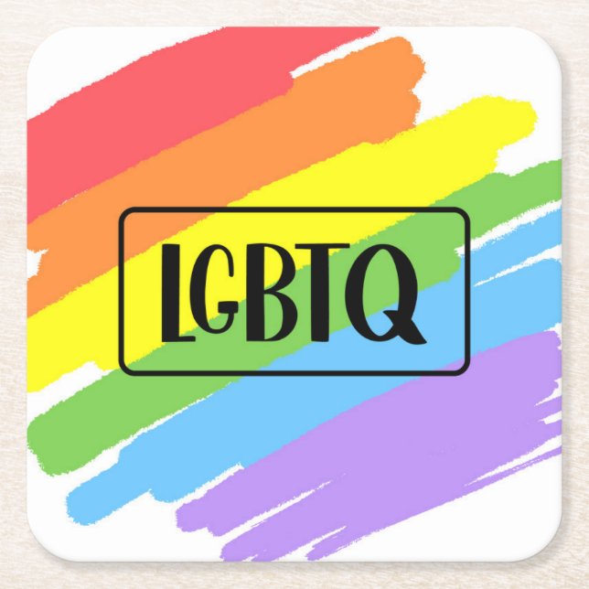 LGBTQ Brushstrokes Rainbow Square Paper Coaster (Front)