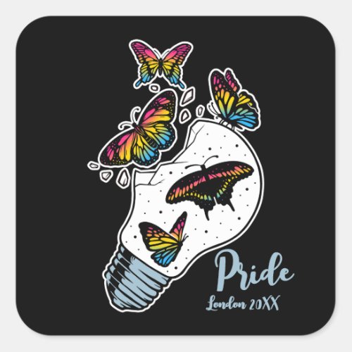 LGBTQ Butterflies in Pansexual Flag Colors Square Sticker