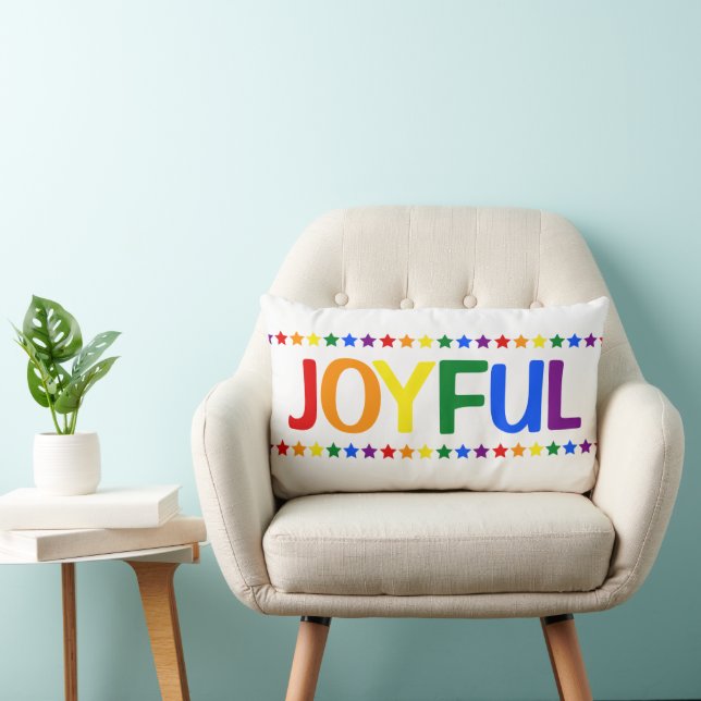 LGBTQ Christmas Decor | Rainbow Pride Flag Joyful Lumbar Pillow (Chair)