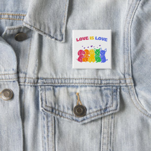 LGBTQ Colorful Love is Love Cats and Dogs Button