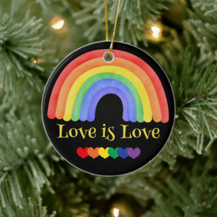 LGBTQ Colorful Rainbow Custom Text Ceramic Ornament