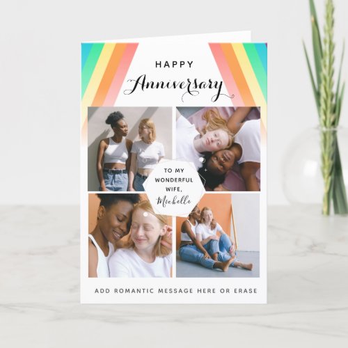 LGBTQ Couple 4 Photo Collage Wedding Anniversary Thank You Card