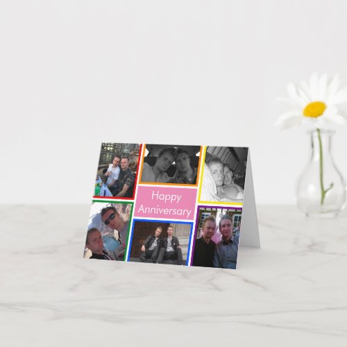 LGBTQ Couple Six Rainbow Photos Happy Anniversary Card