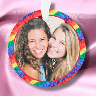 LGBTQ custom photo gay pride rainbow flag frame Ornament
