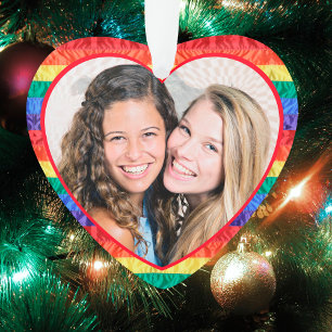 LGBTQ Custom Photo Gay Pride Rainbow Flag Heart Ornament