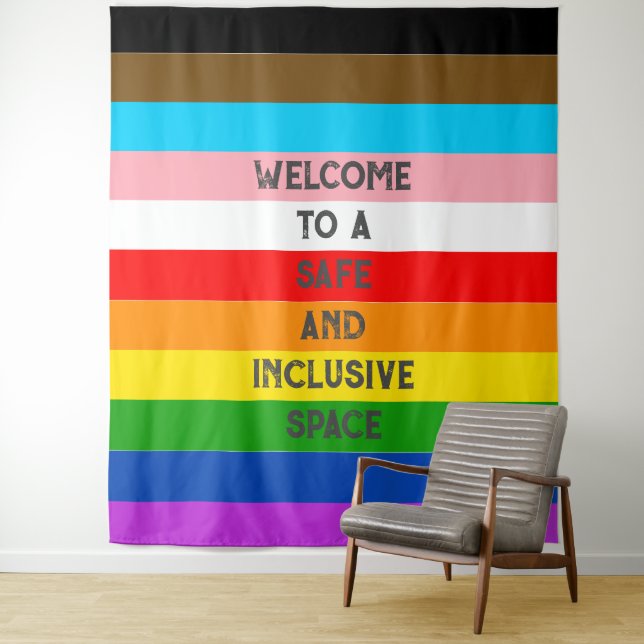 LGBTQ Customisable Progress Pride Flag Rainbow Tapestry (In Situ)