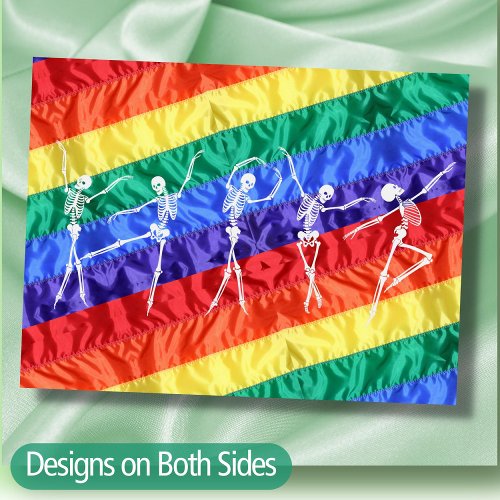 LGBTQ Dancing Skeleton Rainbow Flag Queer Party Postcard