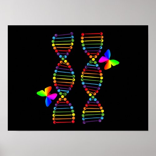 LGBTQ DNA Rainbow Flag Butterfly Gay Pride Month Poster