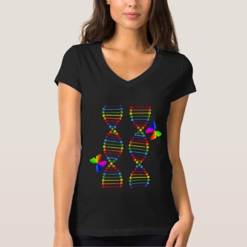 LGBTQ DNA Rainbow Flag Butterfly Gay Pride Month T_Shirt