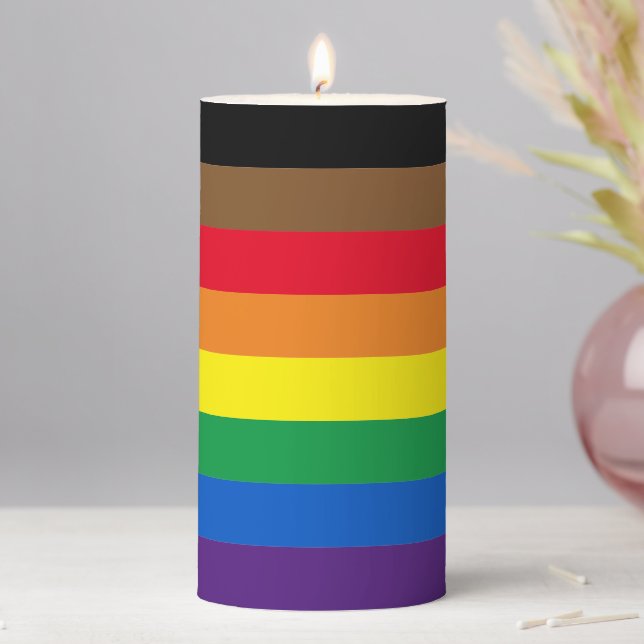 Lgbtq+ eight stripes Philadelphia Gay Pride Flag  Pillar Candle (In Situ)