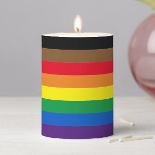 Lgbtq+ eight stripes Philadelphia Gay Pride Flag  Pillar Candle