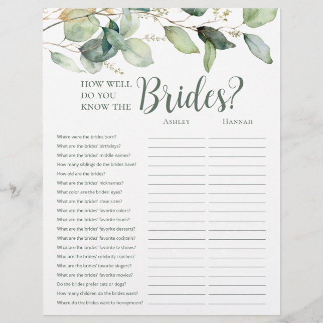 LGBTQ Eucalyptus Bridal Shower Games Flyer (Front)
