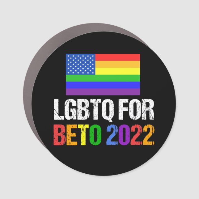 LGBTQ for Beto Governor 2022 Election Rainbow Flag Car Magnet (Front)