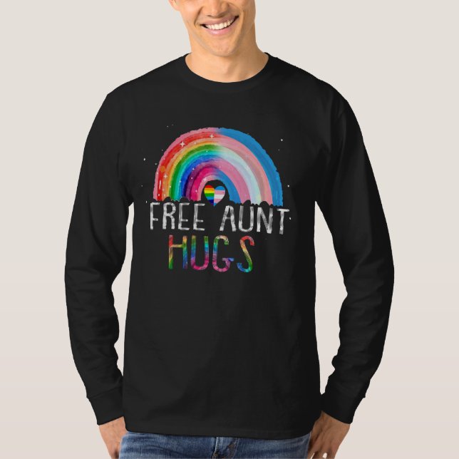 Lgbtq Free Aunt Hugs Gay Pride Lgbt Ally Rainbow W T-Shirt (Front)
