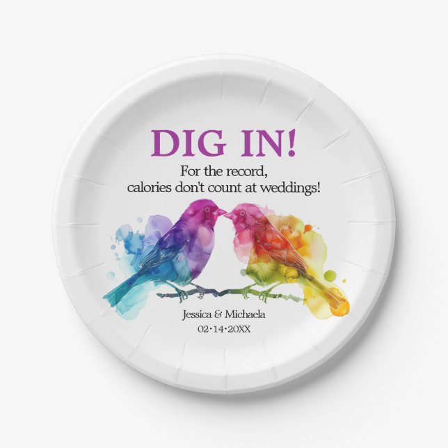 LGBTQ+ funny Rainbow Lovebirds Paper Plates (Front)