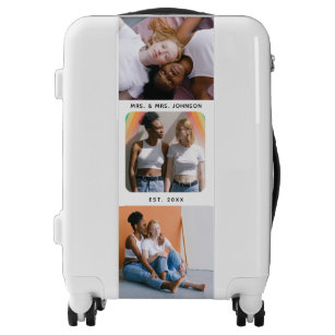 LGBTQ Gay Couple 3 Photo Collage & Family Name  Luggage