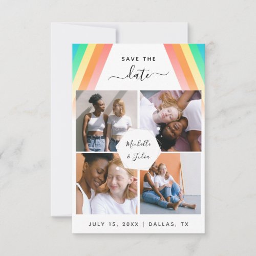 LGBTQ Gay Couple 4 Photo Collage Rainbow Wedding Save The Date