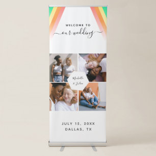 LGBTQ Gay Couple 4 Photo Collage Wedding Welcome  Retractable Banner