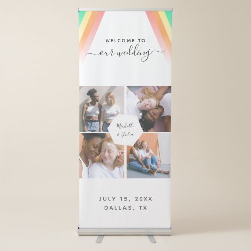 LGBTQ Gay Couple 4 Photo Collage Wedding Welcome  Retractable Banner