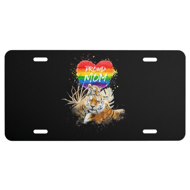 LGBTQ Gay Lesbian Pride Mama Tiger Baby Proud Mom License Plate (Front)