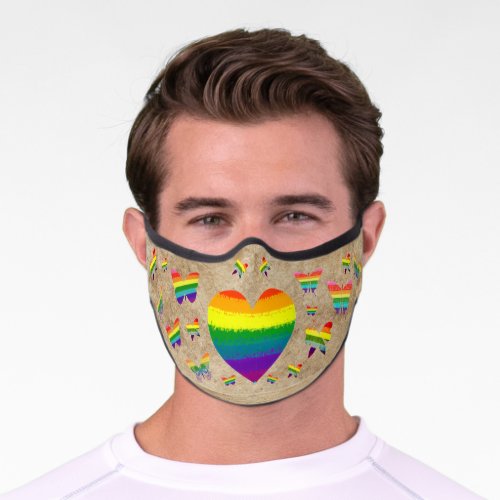 LGBTQ Gay Lesbian Rainbow Pride Equality Hearts Premium Face Mask