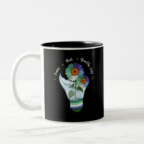 LGBTQ Gay Man Flag Sunflowers in a Light Bulb Two_Tone Coffee Mug