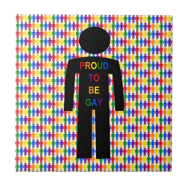 LGBTQ Gay Man Silhouette and Rainbow Men Ceramic Tile (Front)