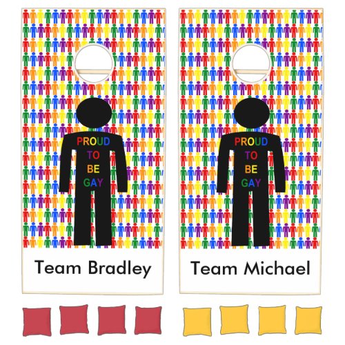 LGBTQ Gay Man Silhouette and Rainbow Men Custom Cornhole Set