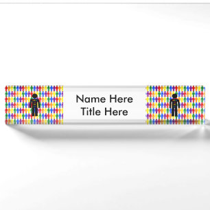 LGBTQ Gay Man Silhouette and Rainbow Men Custom Desk Name Plate