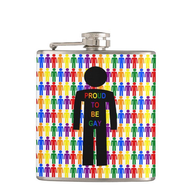 LGBTQ Gay Man Silhouette and Rainbow Men Flask (Front)