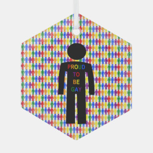 LGBTQ Gay Man Silhouette and Rainbow Men Glass Ornament