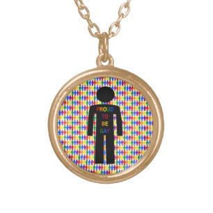 LGBTQ Gay Man Silhouette and Rainbow Men Gold Plated Necklace
