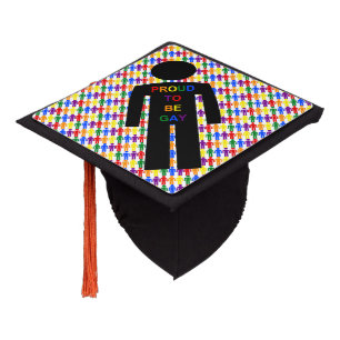 LGBTQ Gay Man Silhouette and Rainbow Men Graduation Cap Topper