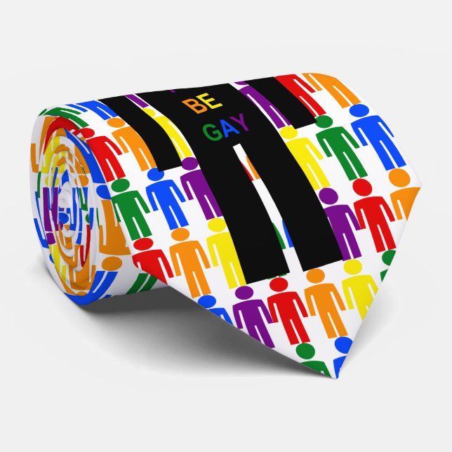 LGBTQ Gay Man Silhouette and Rainbow Men Neck Tie (Rolled)