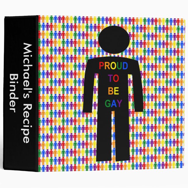 LGBTQ Gay Man Silhouette and Rainbow Men Recipe 3 Ring Binder (Front/Spine)