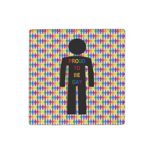LGBTQ Gay Man Silhouette and Rainbow Men Stone Magnet