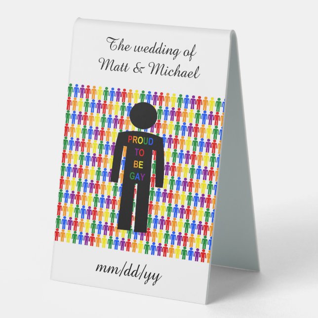LGBTQ Gay Man Silhouette and Rainbow Men Table Tent (Front)