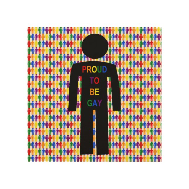 LGBTQ Gay Man Silhouette and Rainbow Men Wood Wall Art (Front)