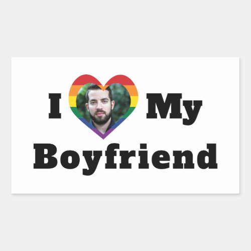LGBTQ Gay Pride Custom Photo I Love My Boyfriend Rectangular Sticker