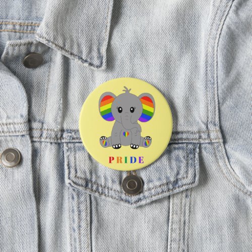 LGBTQ gay pride _ cute elephant with rainbow flag Button