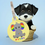 LGBTQ gay pride - cute elephant with rainbow flag Pet ID Tag<br><div class="desc">Hand drawn cute elephant with rainbow ears,  heart and small feet. Celebrate diversity and spread love! Show your pride and support for the LGBTQ community. Font colors and backgraund changeable - text customizable! "Pride" Pet ID for your dog or kitty!</div>
