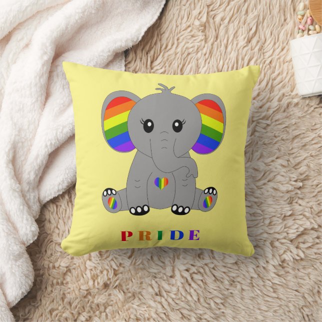 LGBTQ gay pride - cute elephant with rainbow flag Throw Pillow (Blanket)