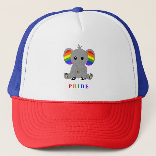 LGBTQ gay pride _ cute elephant with rainbow flag Trucker Hat
