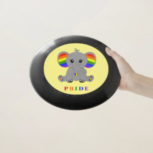 LGBTQ gay pride - cute elephant with rainbow flag Wham-O Frisbee