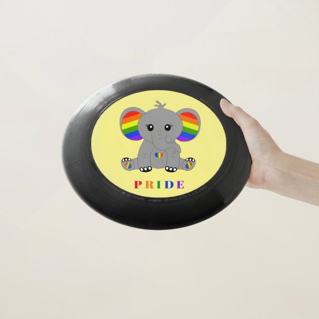 LGBTQ gay pride - cute elephant with rainbow flag Wham-O Frisbee (In Hand)