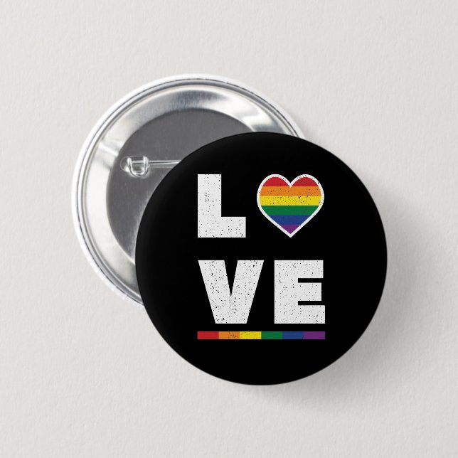 LGBTQ Gay Pride Flag Distressed Grunge Love Button (Front & Back)