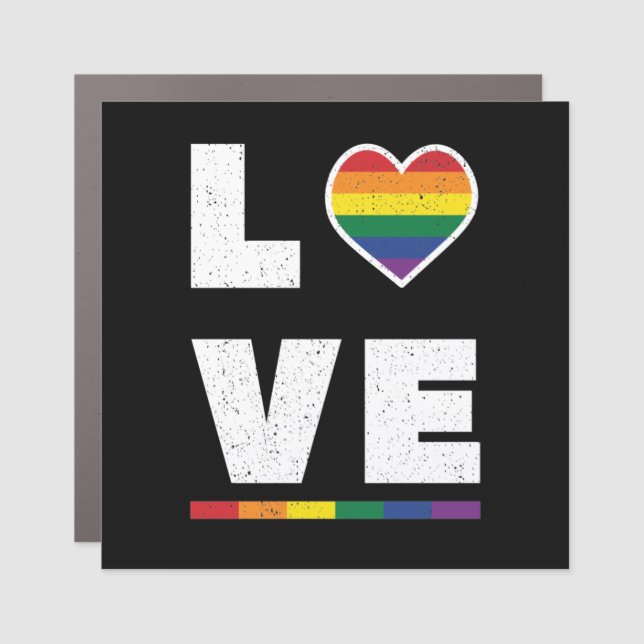 LGBTQ Gay Pride Flag Distressed Grunge Love Car Magnet (Front)