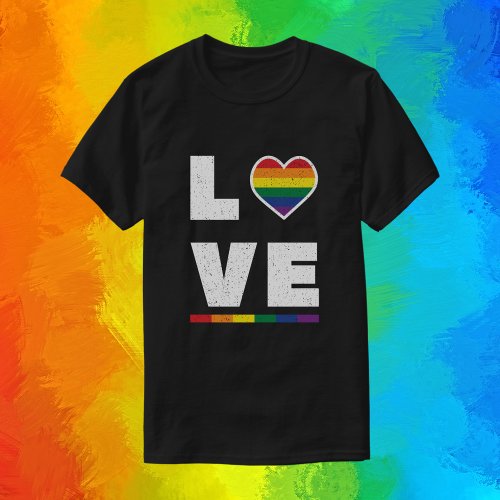 LGBTQ Gay Pride Flag Distressed Grunge Love T_Shirt