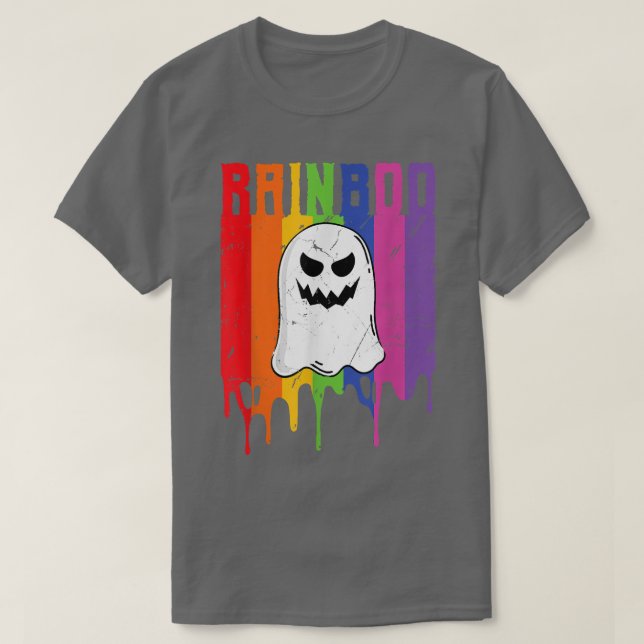 LGBTQ Gay Pride Flag Ghost Rainbow Halloween Funny T-Shirt (Design Front)